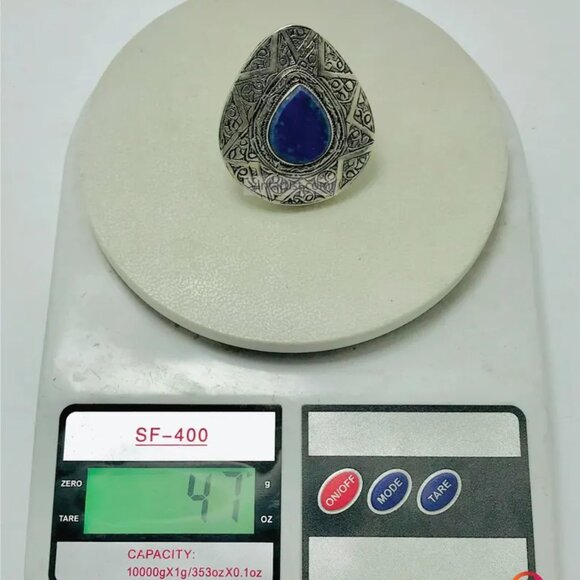 Silver Boho Adjustable Ring with Blue Gemstone, Handmade Silver Blue Stone Ring - Picture 9 of 9